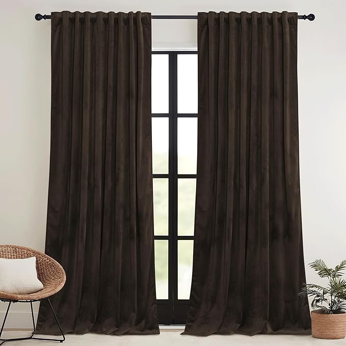 RYB HOME Brown Velvet Curtains 72 inches - Image 2