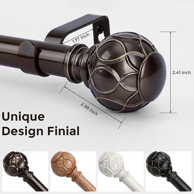 2 Pack Bronze Curtain Rod, Heavy Duty 1 Inch Decorative Curtain Rods - Image 7