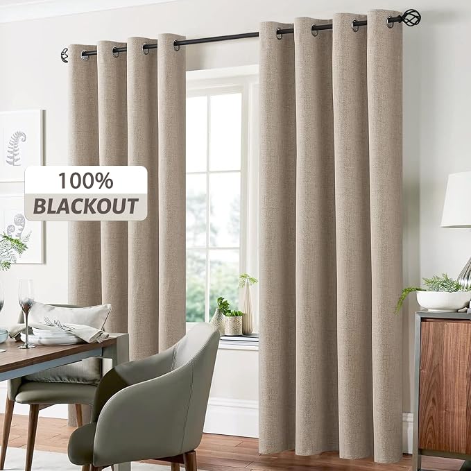 Yakamok Natural Linen Curtains 100% Blackout 84 Inches Long, Room Darkening - Image 7