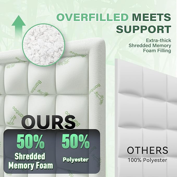 Anluoer Memory Foam Mattress Topper Full for Back Pain, Rayon Derived from Bamboo Pillow Top Mattress Topper for Hot Sleepers,Cooling Mattress Pad with 8-21" Deep Pocket, 54x75 Inches, White