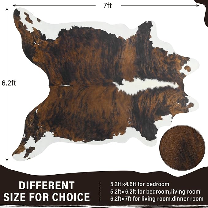 AROGAN Western Decor Faux Fur Cowhide Rug, 6.2x7 Feet Premium Animal Skin Cow - Image 2