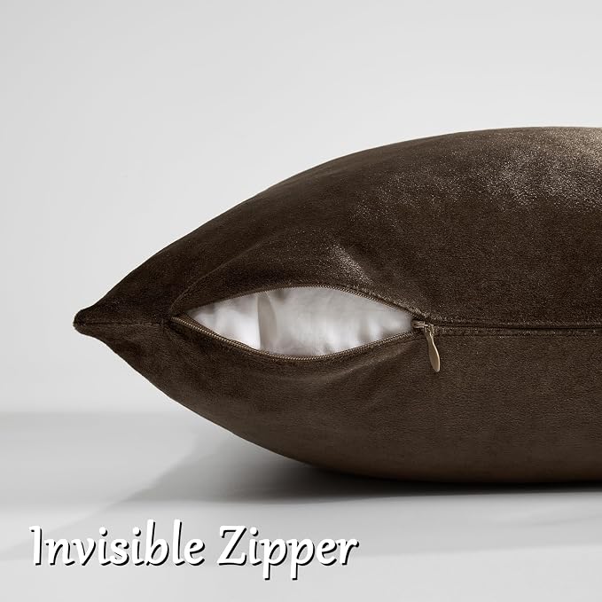 GIGIZAZA Brown Velvet Pillow Covers 12x20, Small Solid Throw Pillow Covers - Image 5