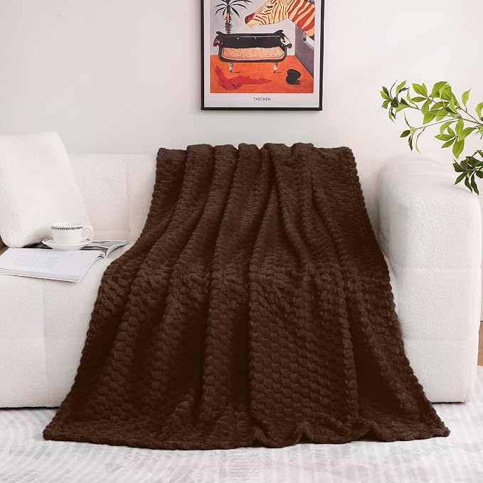 Puncuntex Brown Throw Blanket 90"×90" inches Fuzzy 3D Jacquard Decorative - Image 3