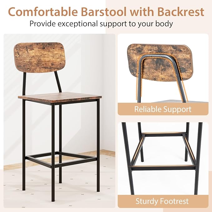 Tangkula Bar Height Table and Chairs, Counter-Height Dining Table Set, Pub Table and Chairs Set of 4, Space-Saving Dinette Set for Breakfast Nook