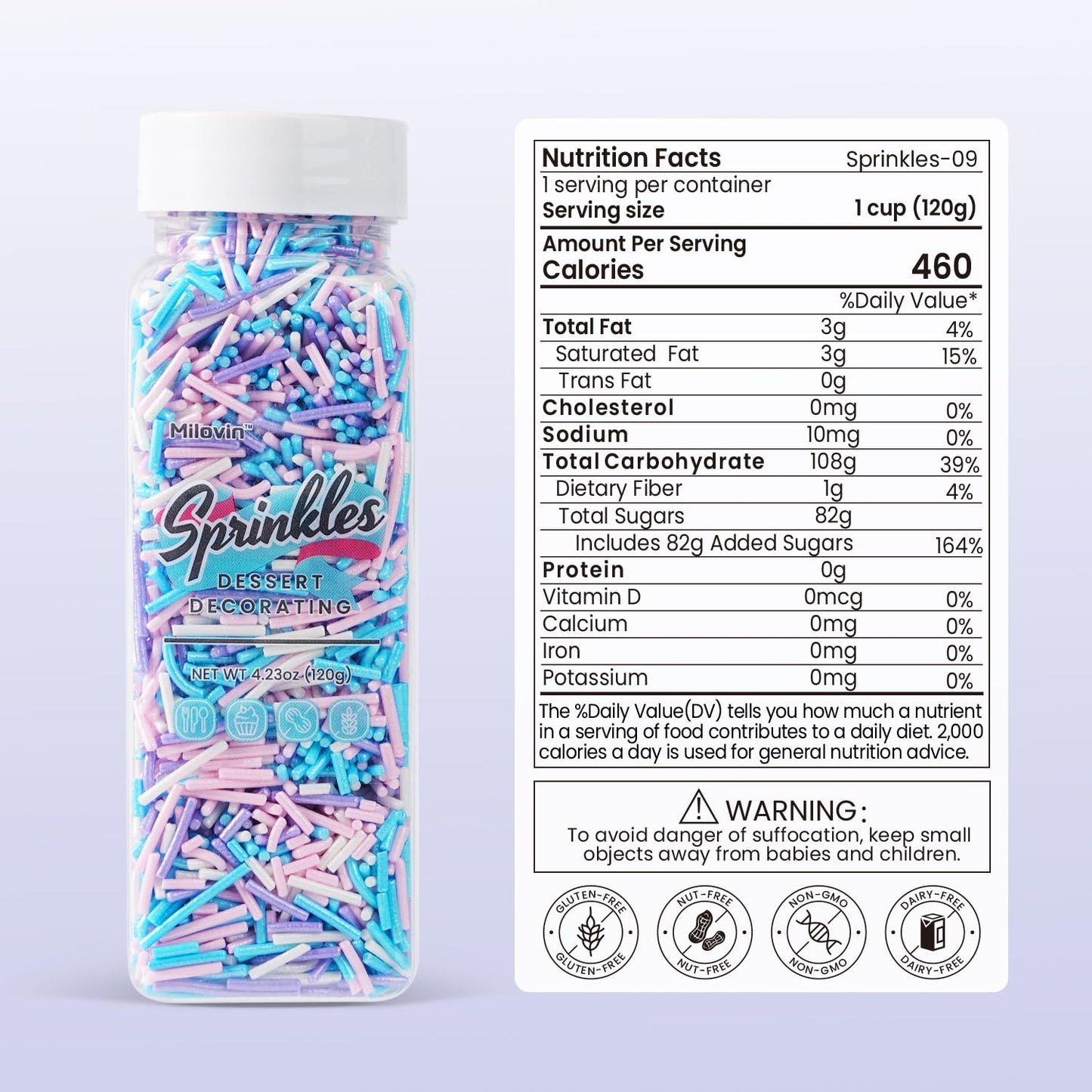 Edible Pastel Sprinkles for Cake Decorating, Jimmies Sprinkles, White, Purple, Pink Blue Sprinkle for Cupcakes, Cookies, Chocolate, Candy, and Ice Cream Topping(120g/4.23oz)