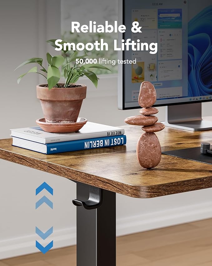HUANUO 48" x 24" Electric Standing Desk Adjustable Height, 4 Memory Height Settings, Headphone Hook, Cable Manager, Sit Stand Up Desk for Home Office & Computer Workstation, Vintage Brown