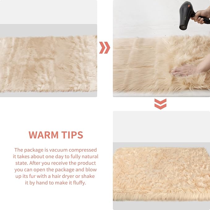 Ciicool Beige Fluffy Round Fur Area Rug - Image 8