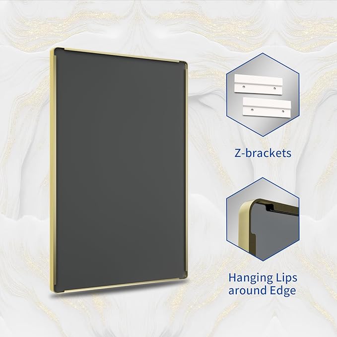 WEER Gold Bathroom Mirror, 50X30 Inch Brushed Gold Metal Frame Mirror, Rounded Rectangle Gold Bathroom Vanity Mirror for Wall, Tempered Glass, Anti-Rust, Hangs Horizontally or Vertically