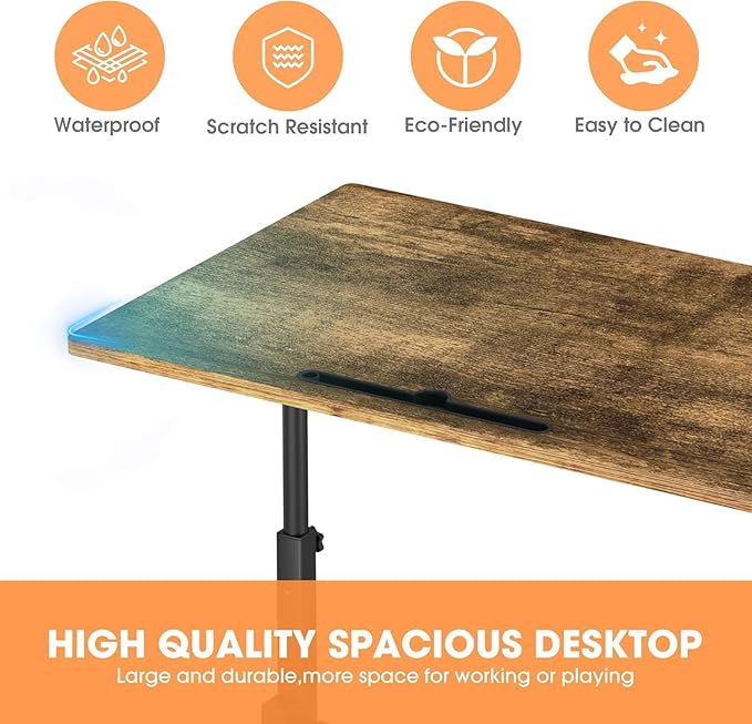 Klvied Small Standing Desk Adjustable Height, Mobile Table with Wheels, Portable Laptop Table, Standing Computer Desk for Walking Pad (Brown)