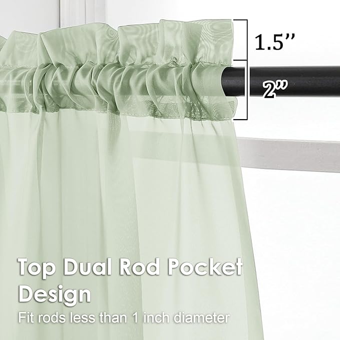 OVZME Light Green Sheer Curtains 96 Inches Long 2 Panels - Image 2