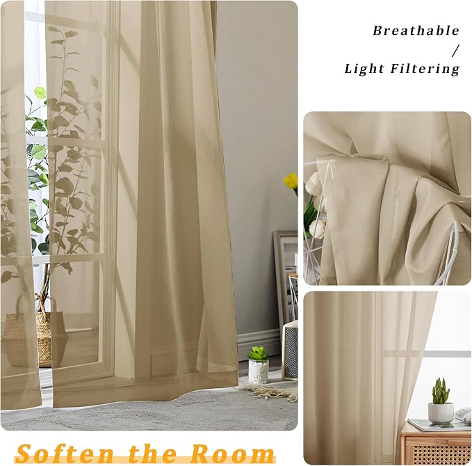 Gwine Taupe Valances for Windows, Small Light Filtering Rod Pocket Cafe Valance - Image 4