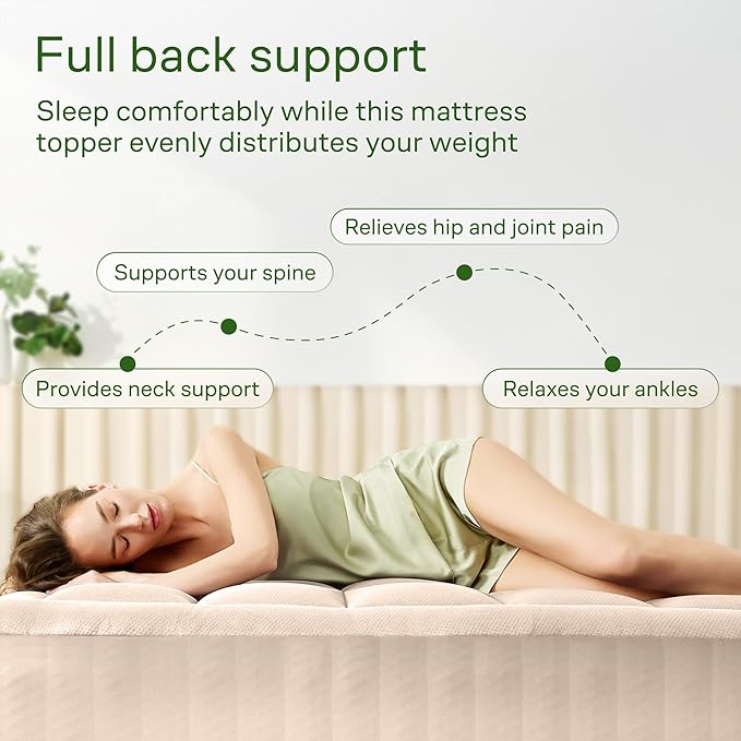 Ultra Soft Queen Size Mattress Topper - Viscose Made from Bamboo Pillow Top Mattress Pad for Back Pain Relief - Naturally Cooling for Hot Sleepers, Beige