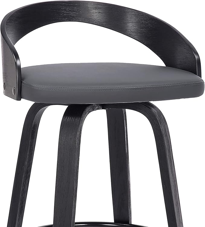 Armen Living Sonia 26" Counter Height Swivel Gray Faux Leather and Black Wood Bar Stool