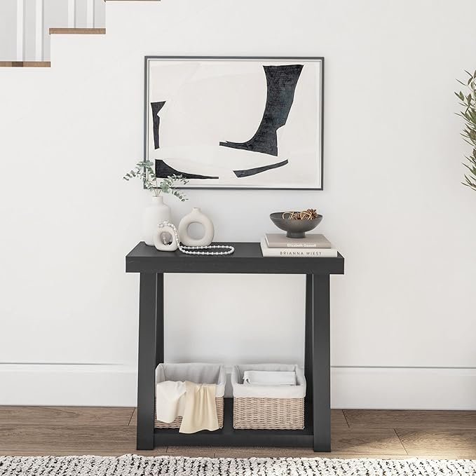 Plank+Beam Solid Wood Console Table with Storage, 36 Inch, Sofa Table with Shelf, Narrow Entryway Table for Hallway, Behind The Couch, Living Room, Foyer, Easy Assembly, Black