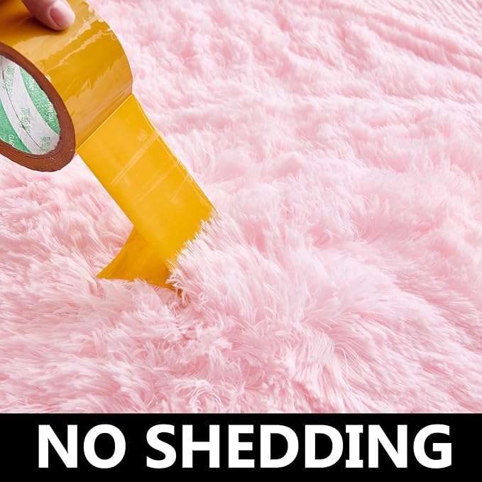 FJZFING Pink Round Rug Ultra-Soft Plush Modern 5x5 Circle Area Rug for Kid's Bedroom, Fluffy Shag Circular Rug for Nursery Room, Non-Slip Home Decor Cute Pink Carpet for Teen's Room