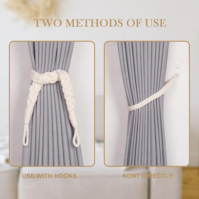 NICEEC 2 Pack Natural Cotton Rope Curtain Tiebacks Elegant Boho Style - Image 4