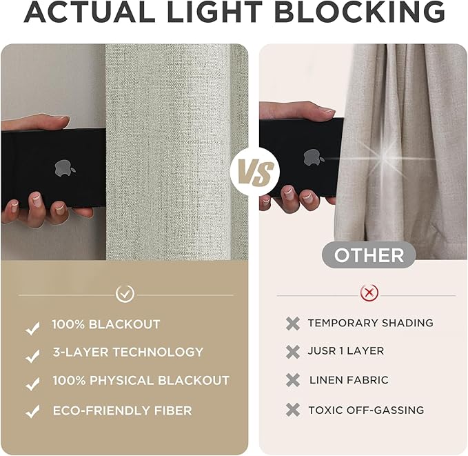 Joydeco 100% Blackout Curtains for Bedroom - Natural Linen Curtains 100" W x 120" L Long, Thermal Insulated 1 Panels Light Beige. Room Darkening Light Blocking Drapes for Living Room
