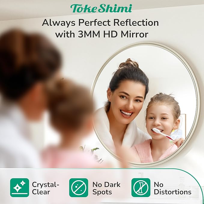 TokeShimi 36 in Round Brushed Nickel Mirror Tempered, Round Mirror Framed Shatterproof, 36x36 Circle Wall Mirror Farmhouse Metal Mirrored for Restroom, Entryway, Bedroom, Vanity, Living Room