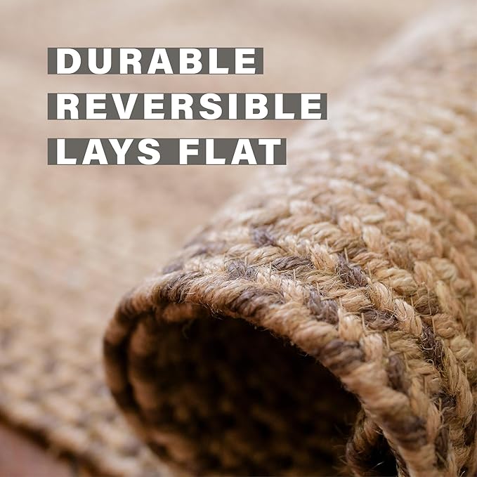 Homespice Cookie Dough Farmhouse Area Rugs 8x10' - Jute Braided Country Rugs for Bedroom and Living Room