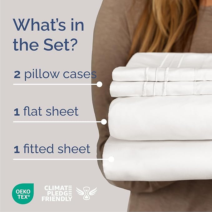 Cal King Size 4 Piece Sheet Set - Comfy Breathable & Cooling Bed Sheets Set - Hotel Luxury Bedding for Women, Men, Kids, Teens, Boys & Girls - Deep Pockets and Wrinkle Free - Oeko-Tex - Antique White