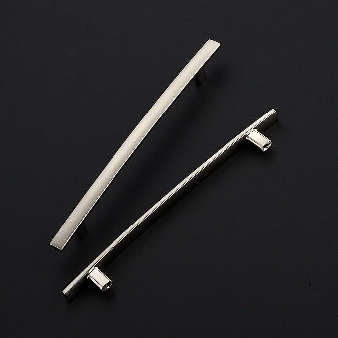 25 Pack Cabinet Handles 6.25" Hole Center - Curved Cabinet Pulls Brushed Nickel Drawer Pulls for Kitchen Cupboard Solid Hardware for Dresser Drawer Arch Hardware