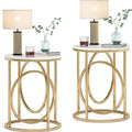 Tribesigns Round End Table for Living Room Set of 2, Modern Marble Side Table with Gold Metal Frame, White and Gold Accent Table, 26-Inch Tall Narrow Nightstand for Bedroom