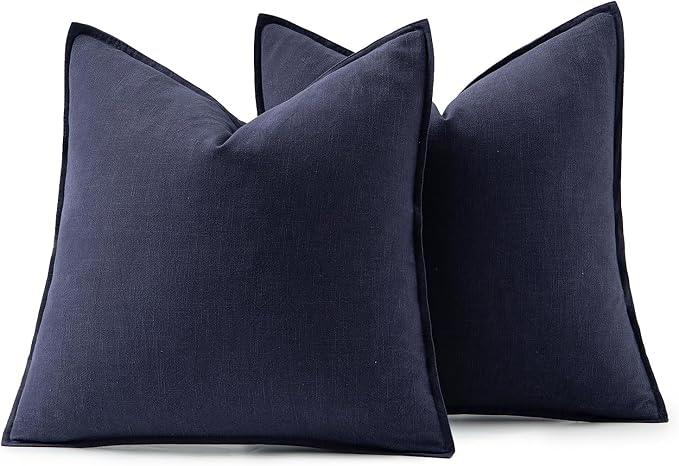 MIULEE Decorative Linen Euro Sham Pillow Covers 24x24 Navy ​Boho Farmhouse​ - Image 6