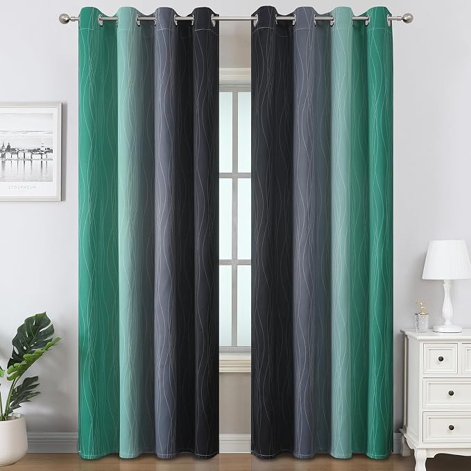 Estelar Textiler Black and Green Ombre Blackout Curtains 90 Inch Length - Image 2