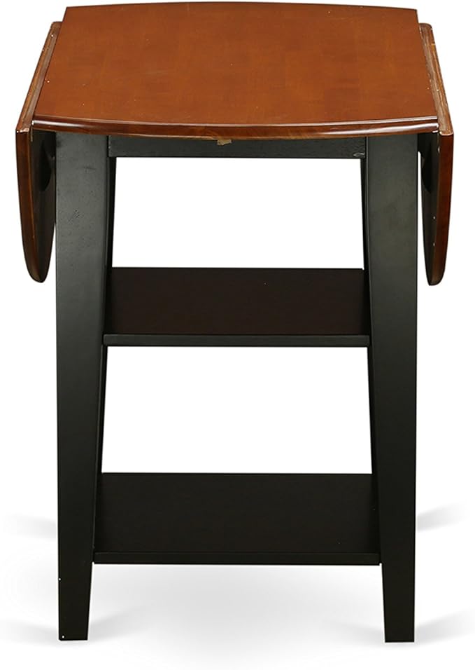 East West Furniture SUAN3-BCH-W 3 Piece Dining Room Table Set Contains a Round Dining Table with Dropleaf & Shelves and 2 Wood Seat Chairs, 42x42 Inch, Black & Cherry