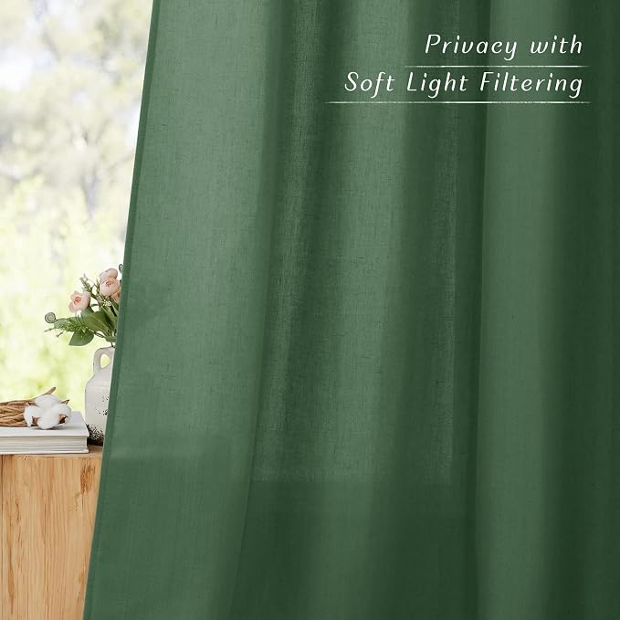 NICETOWN Olive Green Linen Doorway Curtains 80 inches Long, Grommet Thick Linen - Image 5