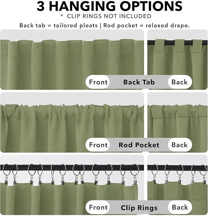 Deconovo Blackout Curtains, Thermal Insulated, W52 x L72 2 Panels, Back Tab - Image 2