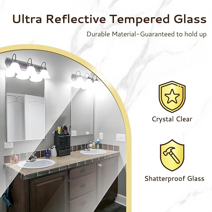 Round Mirror 24 Inch Gold Round Bathroom Mirror Wall Mirror Brushed Metal Frame Anti-Rust Tempered Glass for Bathroom Bedroom Entryway Living Room