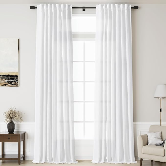Nanspring White Linen Extra Long Curtains 121 Inches Long 2 Panels Set Back Tab by Nanspring