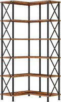 HOOBRO Corner Bookshelf, 6-Tier L-Shaped Bookcase, Industrial Open Display Shelf Tall Storage Organizer, Vertical Storage Rack, for Living Room, Home Office, Rustic Brown and Black BF61SJ01