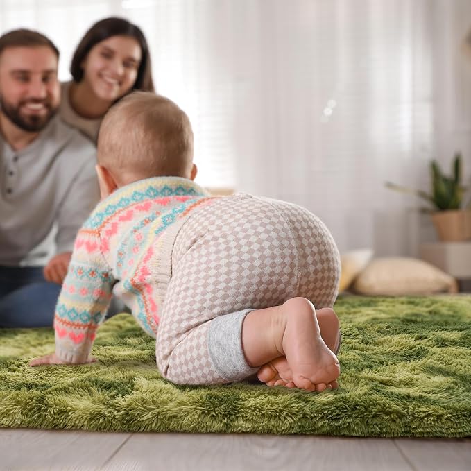 Goideal Fluffy Rug for Bedroom Living Room, 5x7 Green Area Rugs, Faux Fur Shag - Image 5