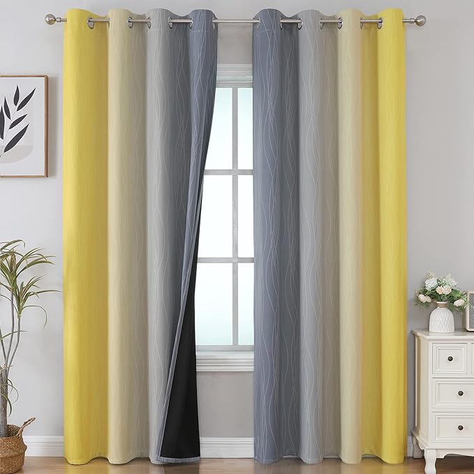 Estelar Textiler Yellow and Grey Ombre Blackout Curtains 90 Inch Length 2 by ESTELARTEXTILER