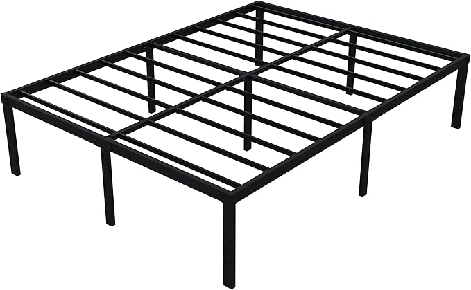 18 Inch Queen Bed Frame No Box Spring Required, Metal Platform Queen Size Bed Frames with High Storage, Eassy Assembly 3,500 Lbs Heavy Duty Bedframes, Black