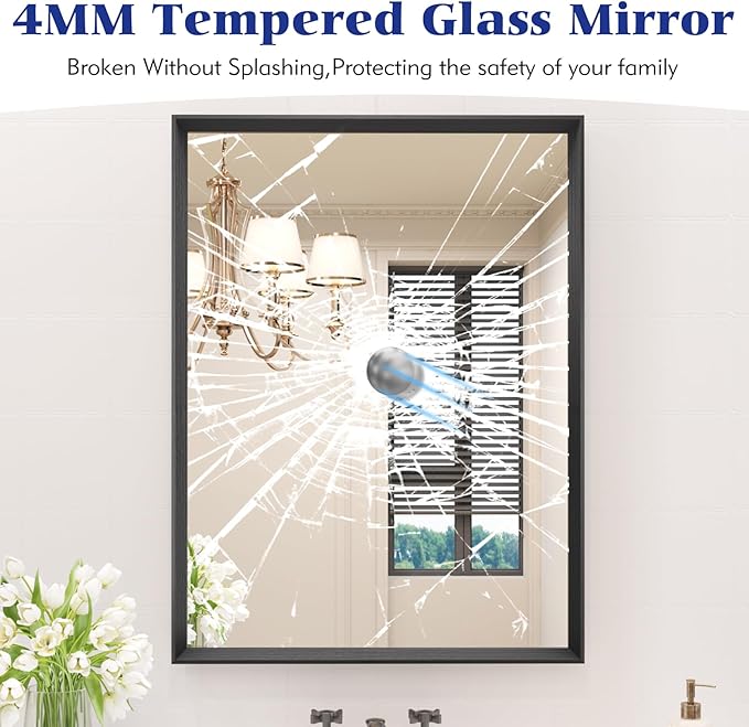 30x36 Inch Bathroom Mirror, Matte Black Framed Rectangle, 4MM Tempered Glass, Anti-Rust, Wall-Mounted Vanity Mirror for Bathroom & Bedroom - Hangs Horizontally or Vertically