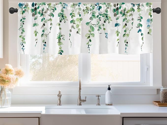 Watercolor Green Leaves Window Valance - Image 2