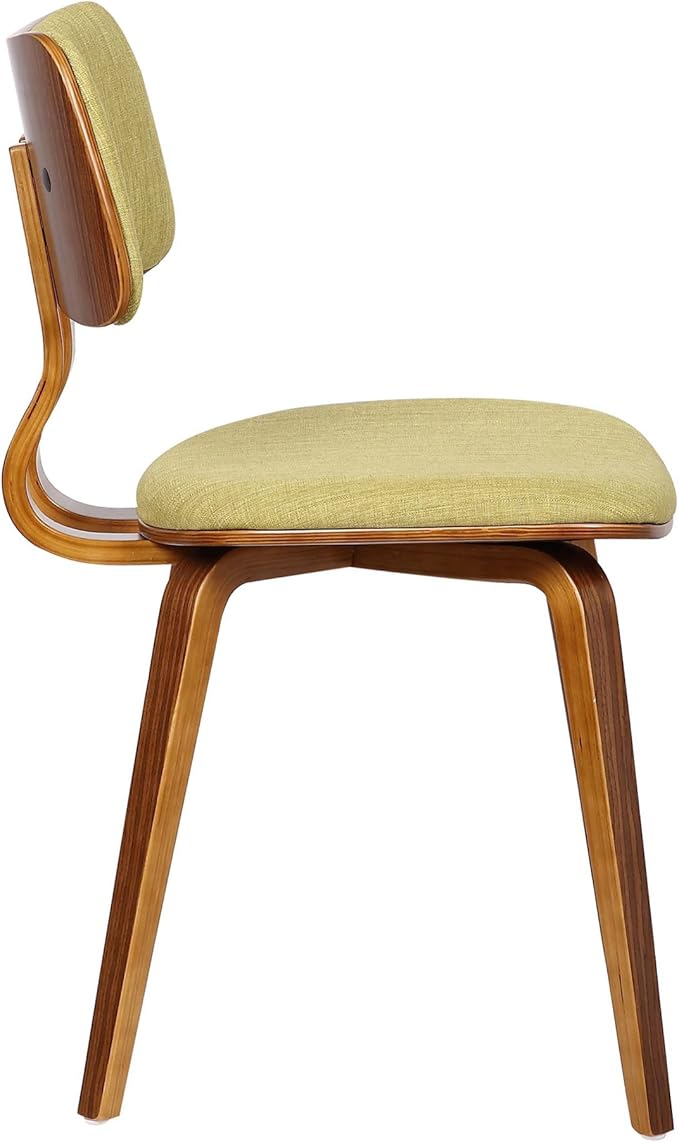 Armen Living Jaguar Mid-Century Dining Chair in Walnut Wood and Green Fabric - Set of 6