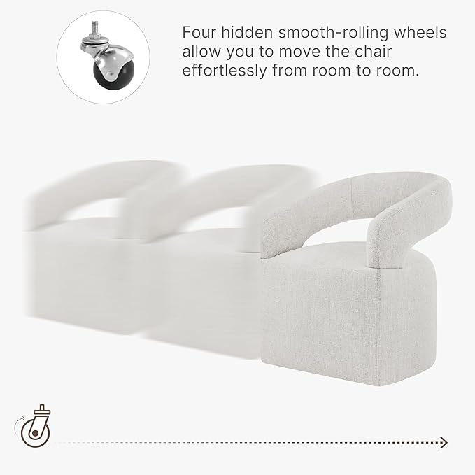 Upholstered Dining Chairs with Casters Modern Barrel Side Armchair with Rollers for Diningroom Bedroom Livingroom Reading Room, Beige, 2PCS