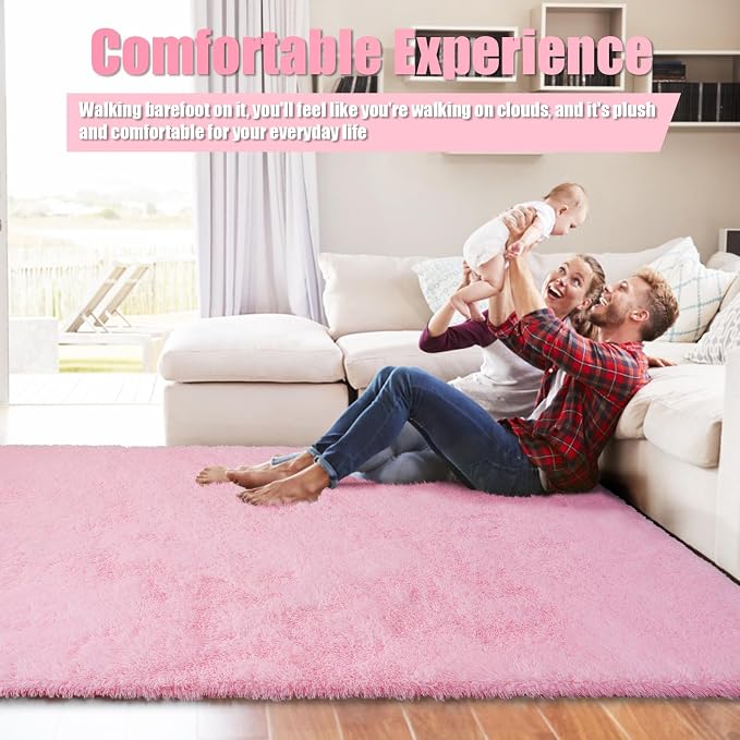 9x12 Fluffy Area Rugs for Living Room, Large Pink Fuzzy Shag Area Rug for - Image 5