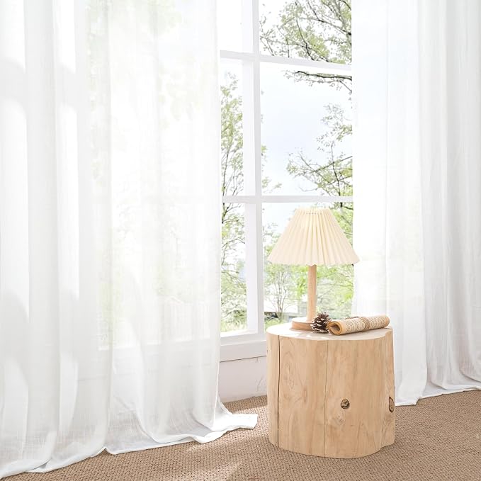 BGment White Linen Semi Sheer Curtains 45 Inch Length - Image 8