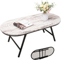 Folding Small Coffee Table Wood Low Coffee Tables with Metal Legs Portable Oval Center Table Rustic Farmhouse Furniture for Living Room Small Spaces Apartment
