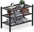 Haddockway Large 3 Tier Bamboo Shoe Rack Storage Organizer, Multifunctional Free Standing Stackable Shoe Shelf with Grid Panel for Closet,Hallway,Entryway,Small Space 27"x12"x21"(Black, 3-Tier(Large))