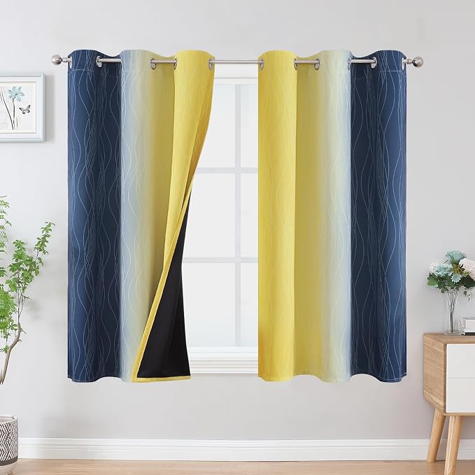 Estelar Textiler Navy Blue and Yellow Ombre Blackout Curtains 54 Inch Length 2 by ESTELARTEXTILER