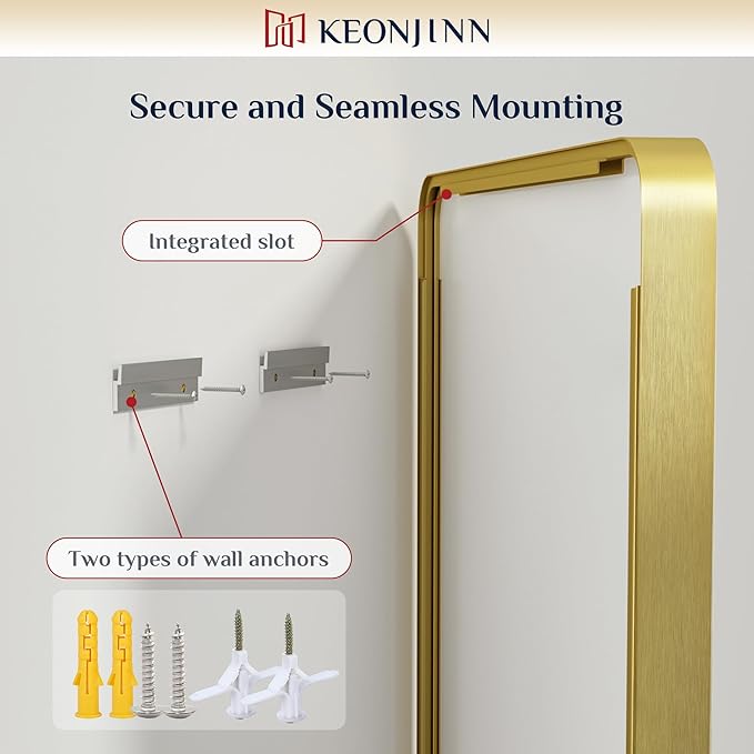 Keonjinn Gold Mirrors for Bathroom Sink, 30 x 36 Inch Rounded Rectangle Brushed Brass Mirror, Metal Framed Rectangular Wall Mirror, HD Tempered Glass Modern Decorative Mirror(Horizontal/Vertical)