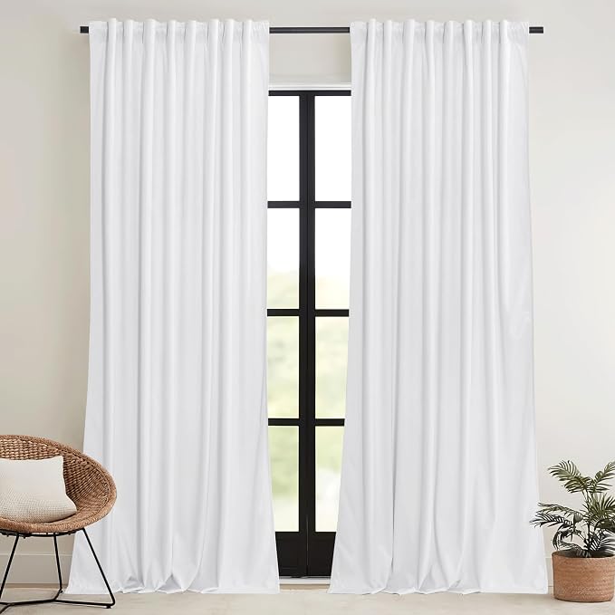 RYB HOME Pure White Velvet Curtains 90 inches - Image 2