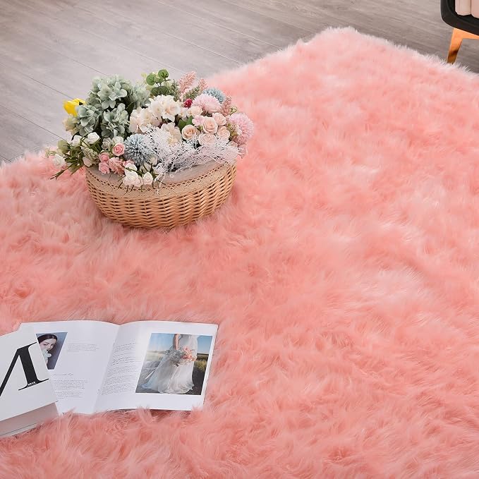 ORINOVA Pink Washable Fluffy Round Rugs - Image 9