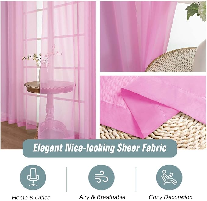 Light Pink Sheer Curtains for Window 72 inches Long 2 Panels Set, Soft Airy - Image 4